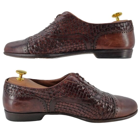 Bragano Cole Haan Woven Leather Oxfords Brown Italy Mens 9.5 Dress Shoes Vintage - Picture 6 of 11